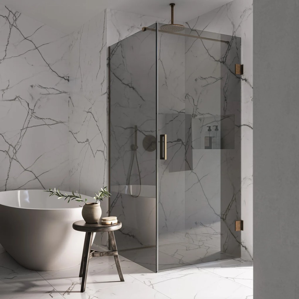 Saniclear Modern Antique rookglas douchecabine 80x90cm met 90cm deur anti-kalk verouderd messing