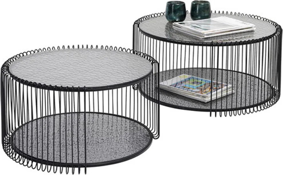 Ronde Salontafel Set Met Glasplaat Zwart Bubble - 69.5 X 69.5cm.