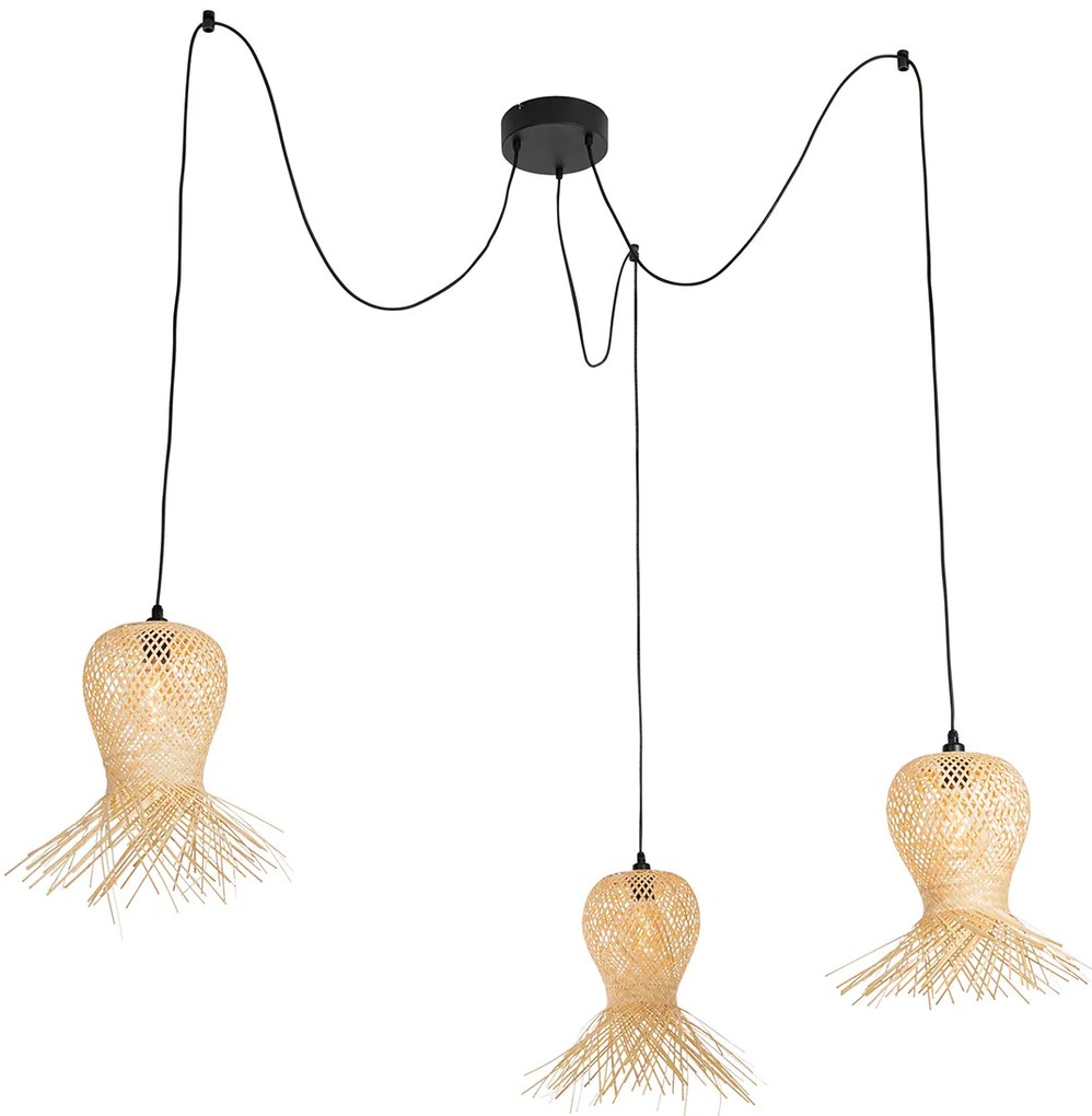 Oosterse buiten hanglamp bamboe 3-lichts IP44 - Carlos