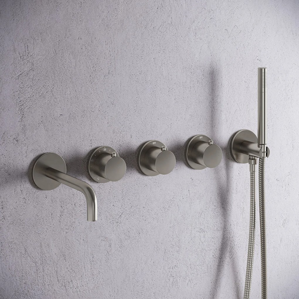 Saniclear Plus Stripes inbouw badkraan met 20cm uitloop en staafhanddouche RVS