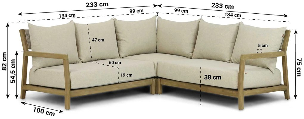 Hoek loungeset 5 personen Teak Old teak greywash  Santika Furniture Santika