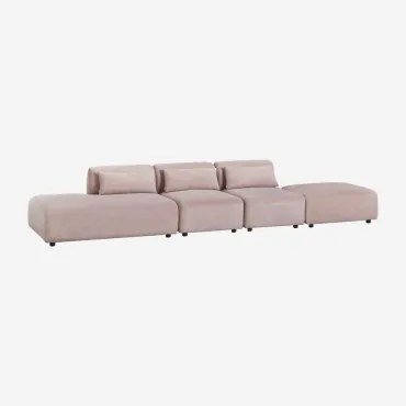 3-delige Modulaire Bank Met Links Chaise Longue En Fogler Poef Corduroy Roze Wijn - Sklum
