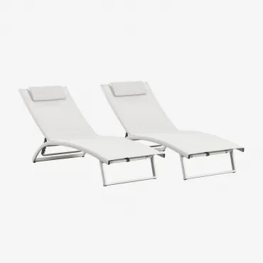 Set Van 2 Verstelbare Aluminium Ligstoelen Met Dulem-kussen Gardenia Wit - Sklum