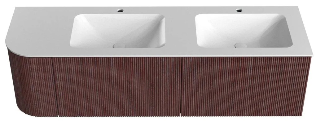 Mondiaz Kurve 155cm badmeubel ronding links ruby met 2 lades en 1 deur en wastafel cloud dubbel/rechts 2 kraangaten