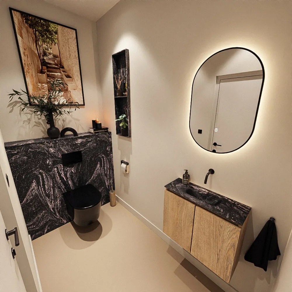 Mondiaz Ture DLux toiletmeubel 60cm washed oak met wastafel lava midden zonder kraangat