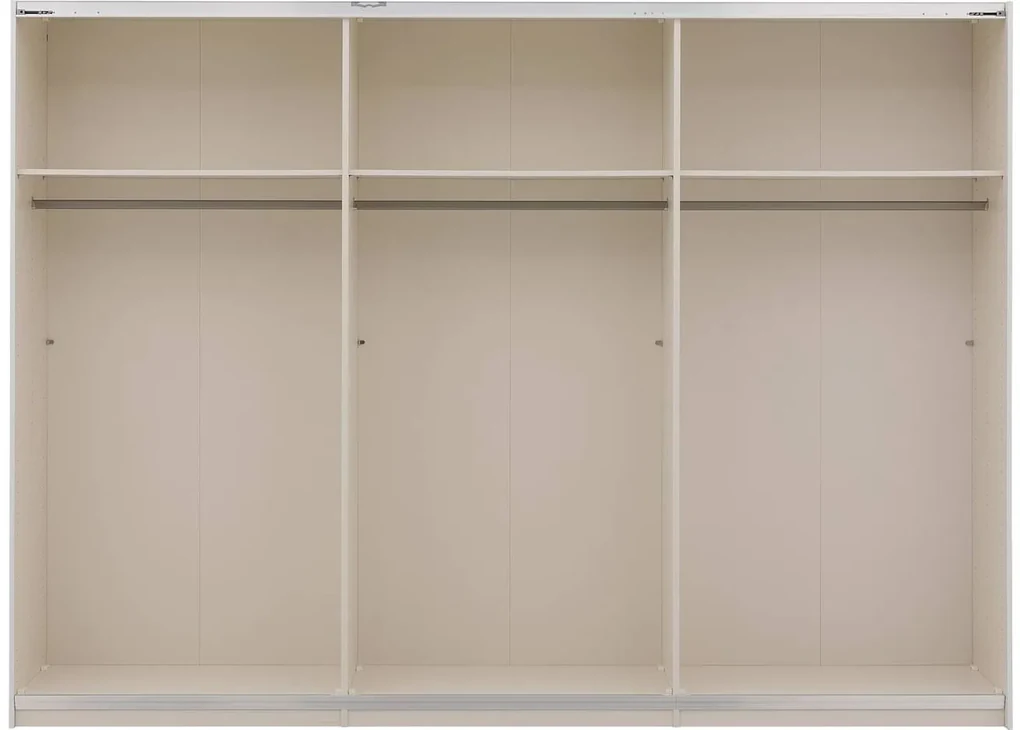 Goossens Kledingkast Easy Storage Sdk, 303 cm breed, 220 cm hoog, 2x 3 paneel schuifdeuren en 1x 3 paneel spiegel schuifdeur midden