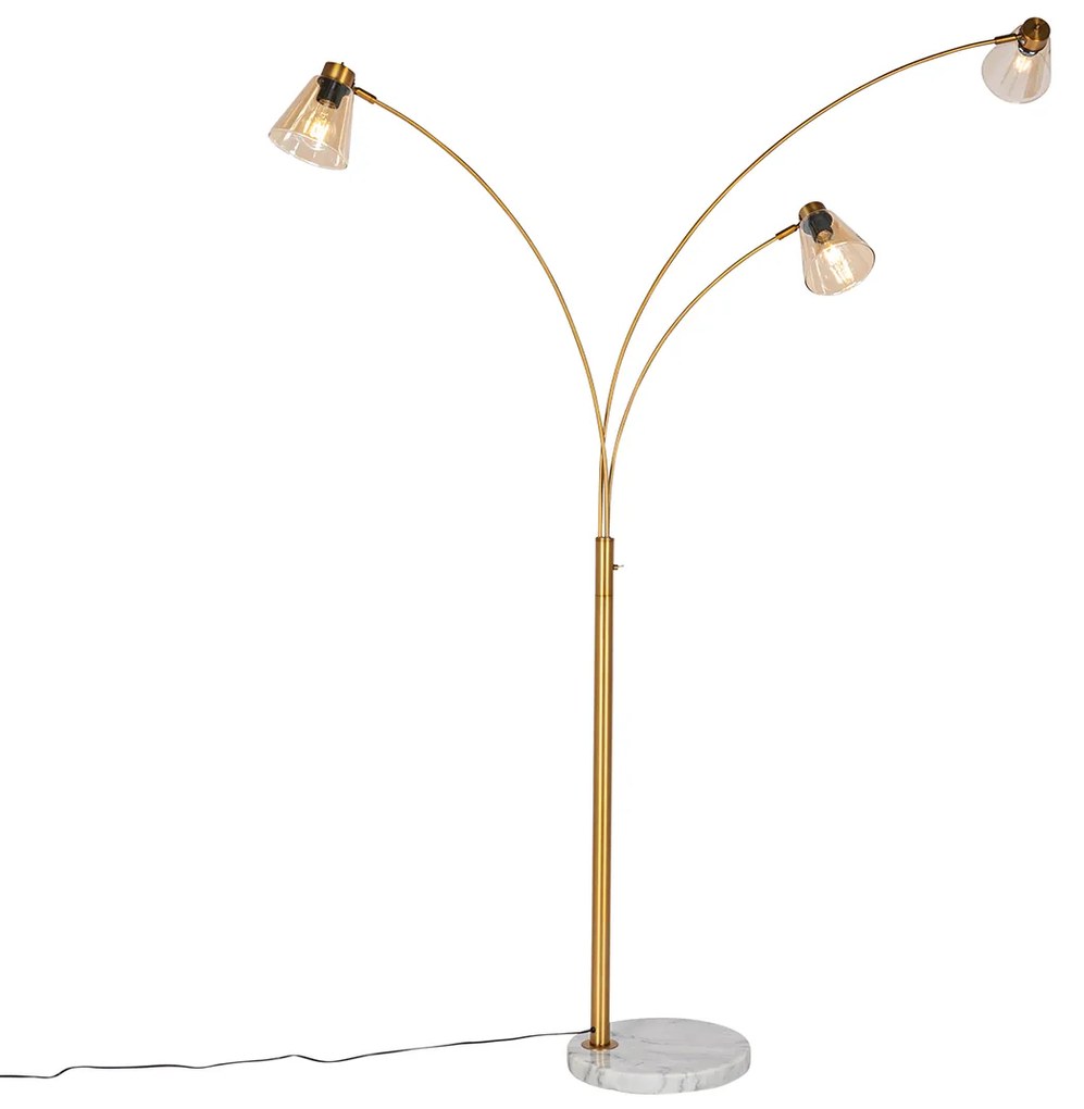 Booglamp brons met marmer en amber glas 3-lichts - Nina Art Deco E27 Binnenverlichting Lamp