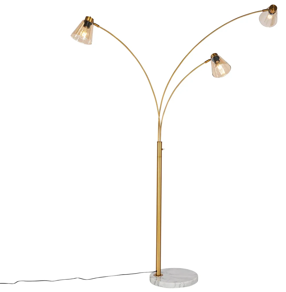 Booglamp brons met marmer en amber glas 3-lichts - Nina Art Deco E27 Binnenverlichting Lamp