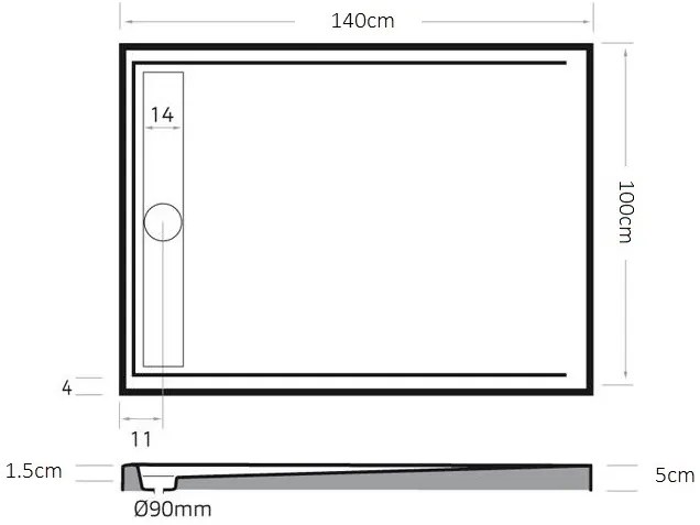 Xenz Easy Tray rechthoekige douchevloer acryl 140x100cm cement