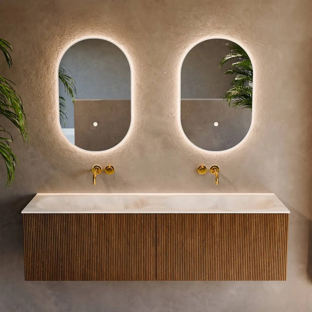 Mondiaz Kurve-dlux 150cm badmeubel dusk met 2 lades en wastafel stor small dubbel zonder kraangat ostra