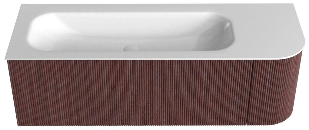 Mondiaz Kurve 135cm badmeubel ronding rechts ruby met 1 lade en deur en wastafel big medium links zonder kraangat