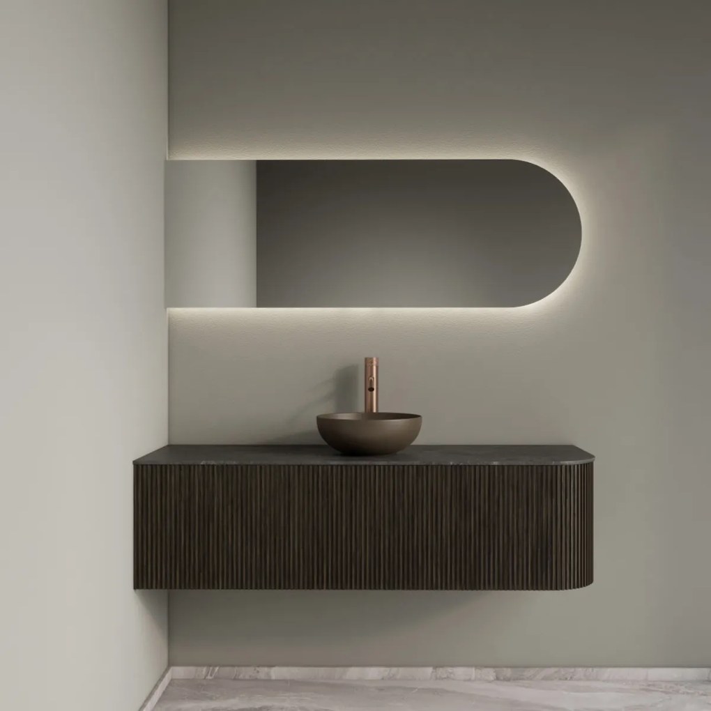 Gliss Design Alluro badmeubel ribbelfront met ronding rechts 140cm charcoal en zwart leisteen toppaneel