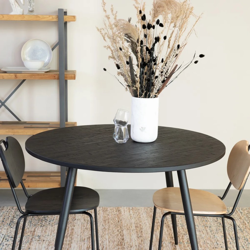 Lavis Mo Ronde Eettafel Zwart Teak Hout - 110 X 110cm.