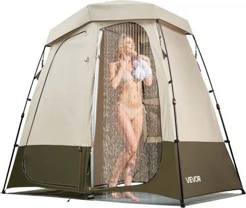 VEVOR 2-kamer douchetent, toilettent (250x122x218 cm) met privacyscherm, omkleedtent inclusief haringen, touwen, draagtas en dwarsbalk, gemaakt van 150D Oxford-stof, geschikt voor kamperen, strand, vissen, kaki