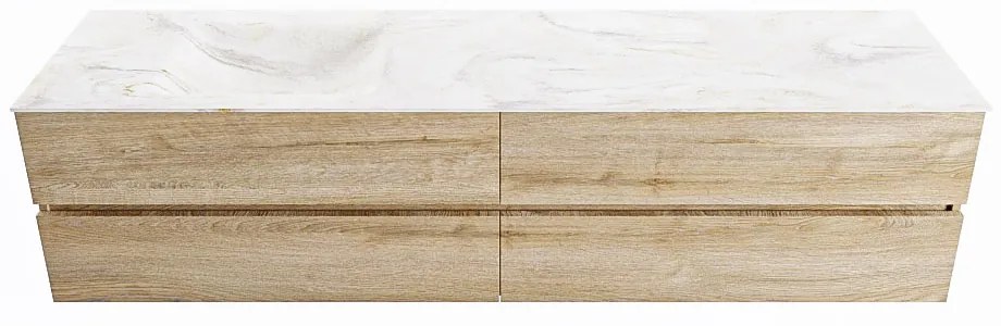 Mondiaz Vica DLux badmeubel 200cm washed oak 4 lades met wastafel ostra links 1 kraangat