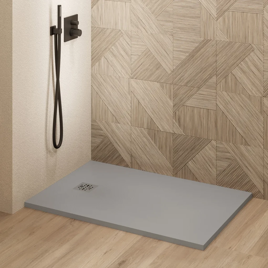Saniclear Lino douchebak 120x90cm met stone finish lichtgrijs