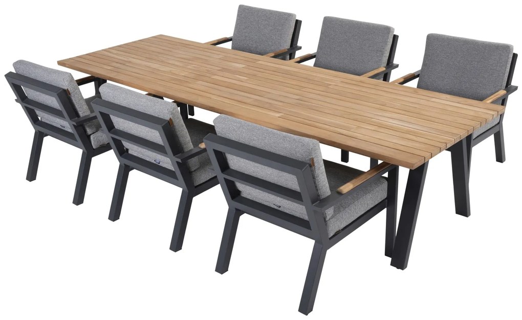 4 Seasons Outdoor Proton low dining set antraciet met Ambassador tafel Tuinset antraciet weerbestendig