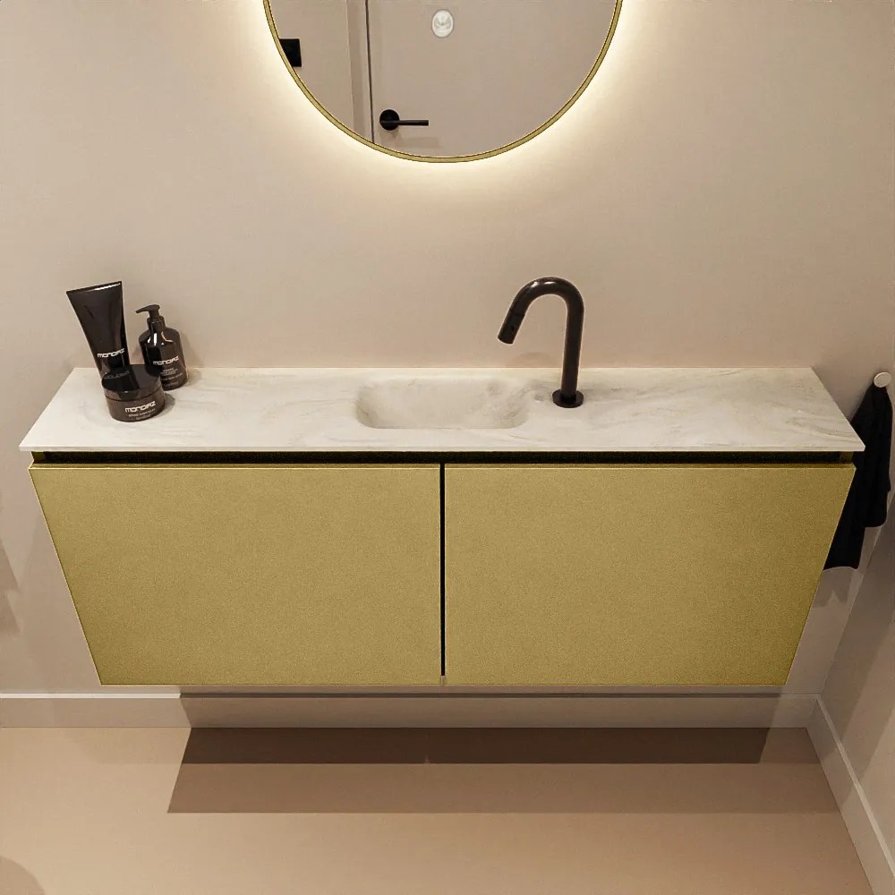 Mondiaz Ture DLux toiletmeubel 120cm oro met wastafel ostra midden met kraangat