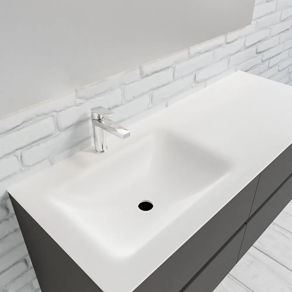 Zaro Valencia Solid Surface badmeubel 120cm mat antraciet 1 kraangat spoelbak links 4 lades