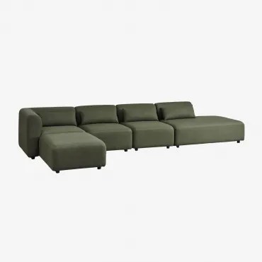 4-delige Modulaire Hoekbank Met Rechter Chaise Longue En Poef Fogler Teddystof Saliegroen - Sklum