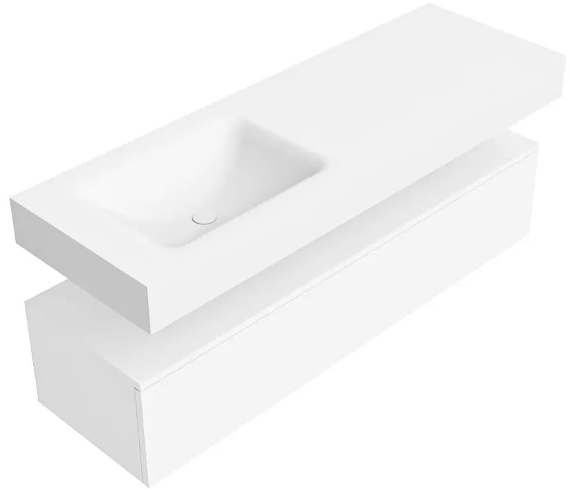 Zaro Alan badmeubel 140cm talc 1 lade met vrijhangende wastafel cloud links zonder kraangat talc