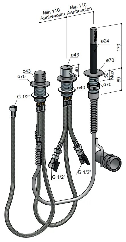 Hotbath Archie 2-wegs badrandcombinatie gunmetal geborsteld PVD