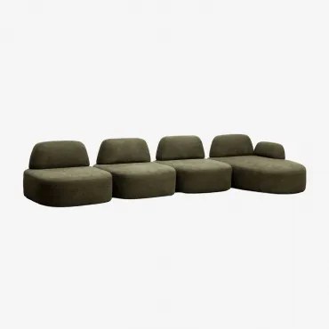 Rechte 4-delige Modulaire Chaise Longue Bank Giorgia Bekleed Stof Leger Groen - Sklum