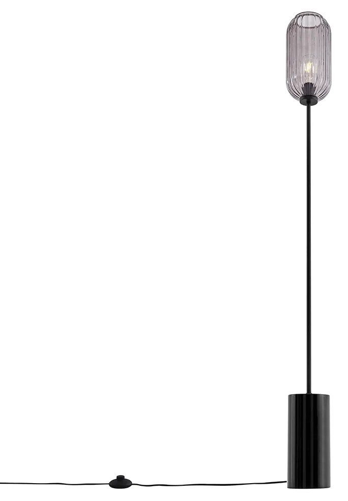 Art Deco vloerlamp zwart met smoke glas - Rid