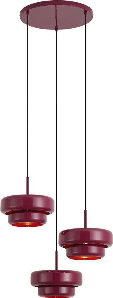 Retro hanglamp plum met metalen kap 3-lichts - Ophelia