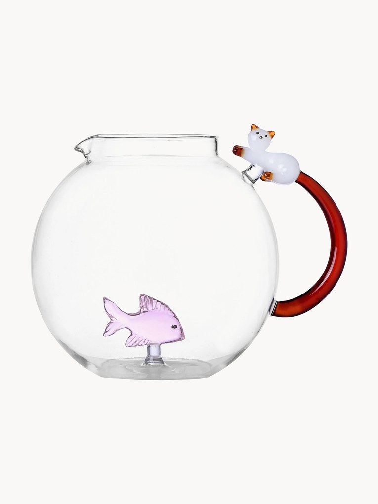 Handgemaakte karaf Tabby Cat van borosilicaatglas, 2.4 L