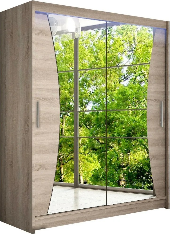 Kledingkast Closico Camera IX, Truffel eiken, 200x150x58cm, 119 kg, Kledingkast deuren: Schuivend, Aantal planken: 5, Aantal planken: 5