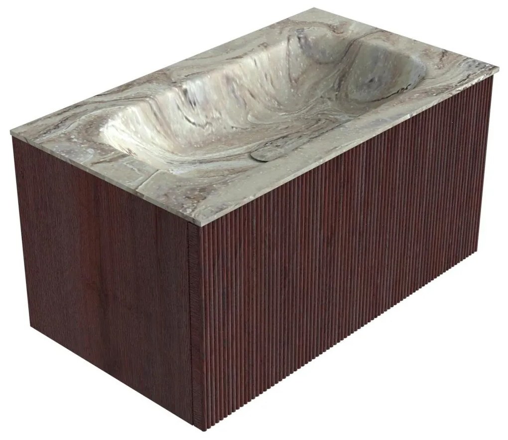 Mondiaz Kurve-dlux 80cm badmeubel ruby met 1 lade en wastafel big small midden zonder kraangat glace