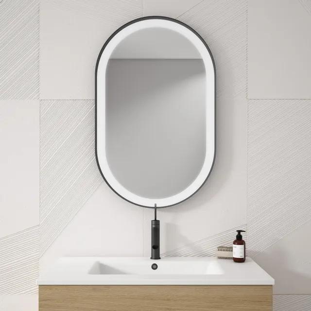 Adema Vygo spiegel - 80x50cm - ovaal - 6mm - LED verlichting - zwart 087666