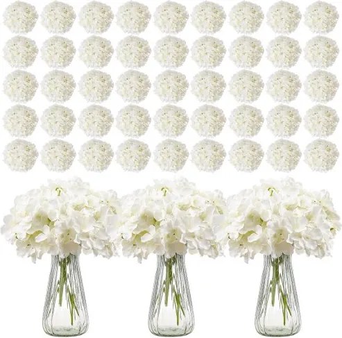 VEVOR Kunstbloemen, 305 stuks witte kunstzijden hortensia's, witte kunstbloemen met stelen voor doe-het-zelf bruidsboeketten, tafeldecoraties voor thuis, tafeldecoraties voor feesten