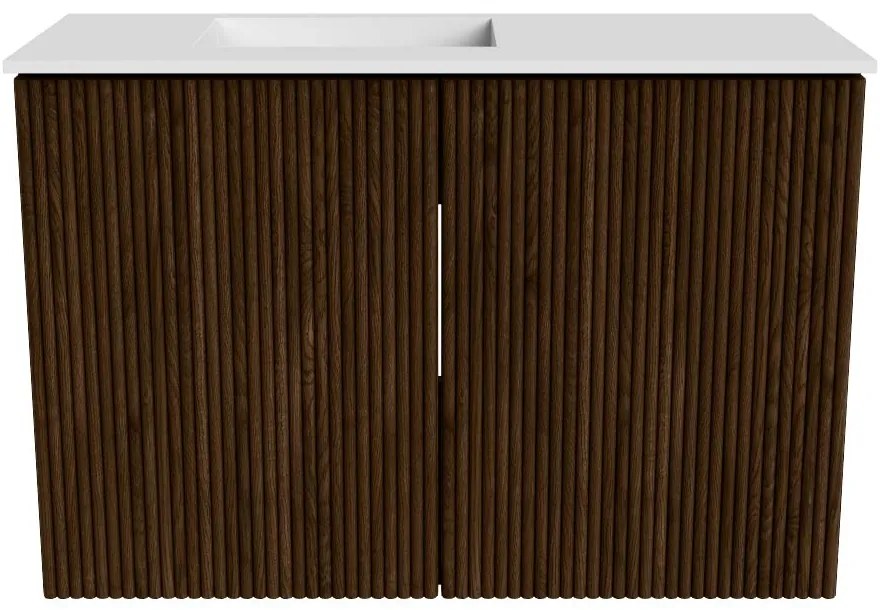 Mondiaz Joya 60cm toiletmeubel walnut met wastafel faye links zonder kraangat talc
