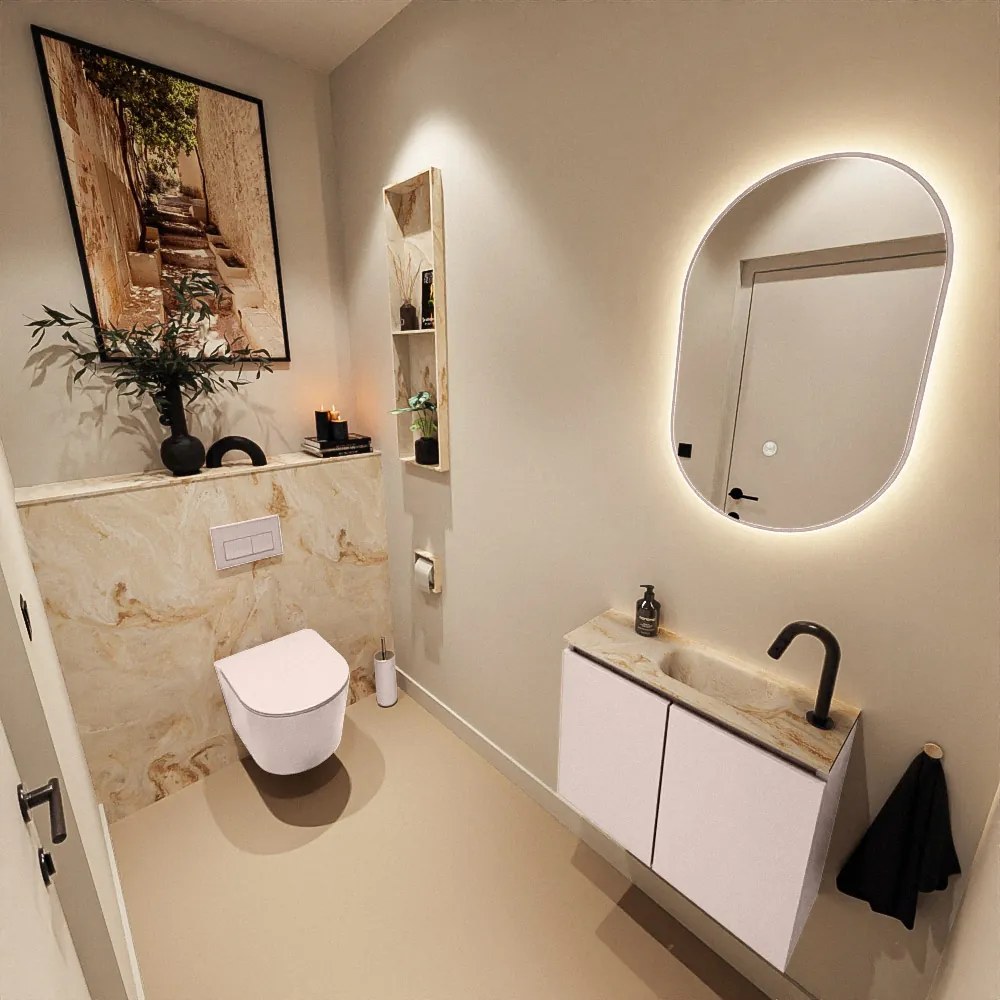 Mondiaz Ture DLux toiletmeubel 60cm rosee met wastafel frappe rechts met kraangat