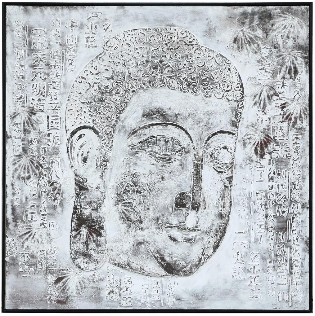 Fine Asianliving Olieverf Schilderij 100% Handgeschilderd 3D met Reliëf Effect en Zwarte Omlijsting 100x100cm Boeddha Rechts