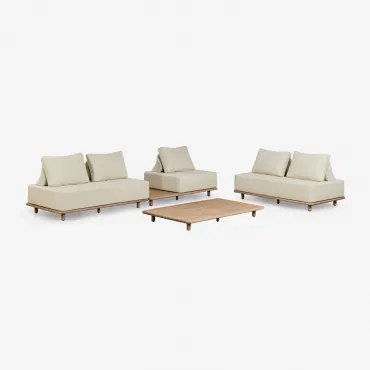 Tuinset Met 2-delige Modulaire Bank, Bijzettafel, Bank En Salontafel 160x95 Cm In Acacia Portet Gardenia Wit - Sklum