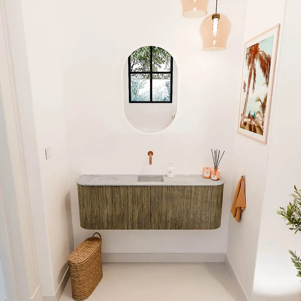 Mondiaz Joya DLux 125cm toiletmeubel ronding links/rechts dusk met wastafel faye midden zonder kraangat glace