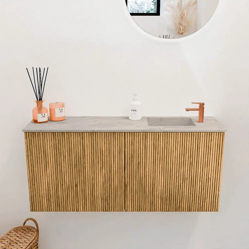 Mondiaz Joya DLux 90cm toiletmeubel oak met wastafel faye rechts 1 kraangat glace