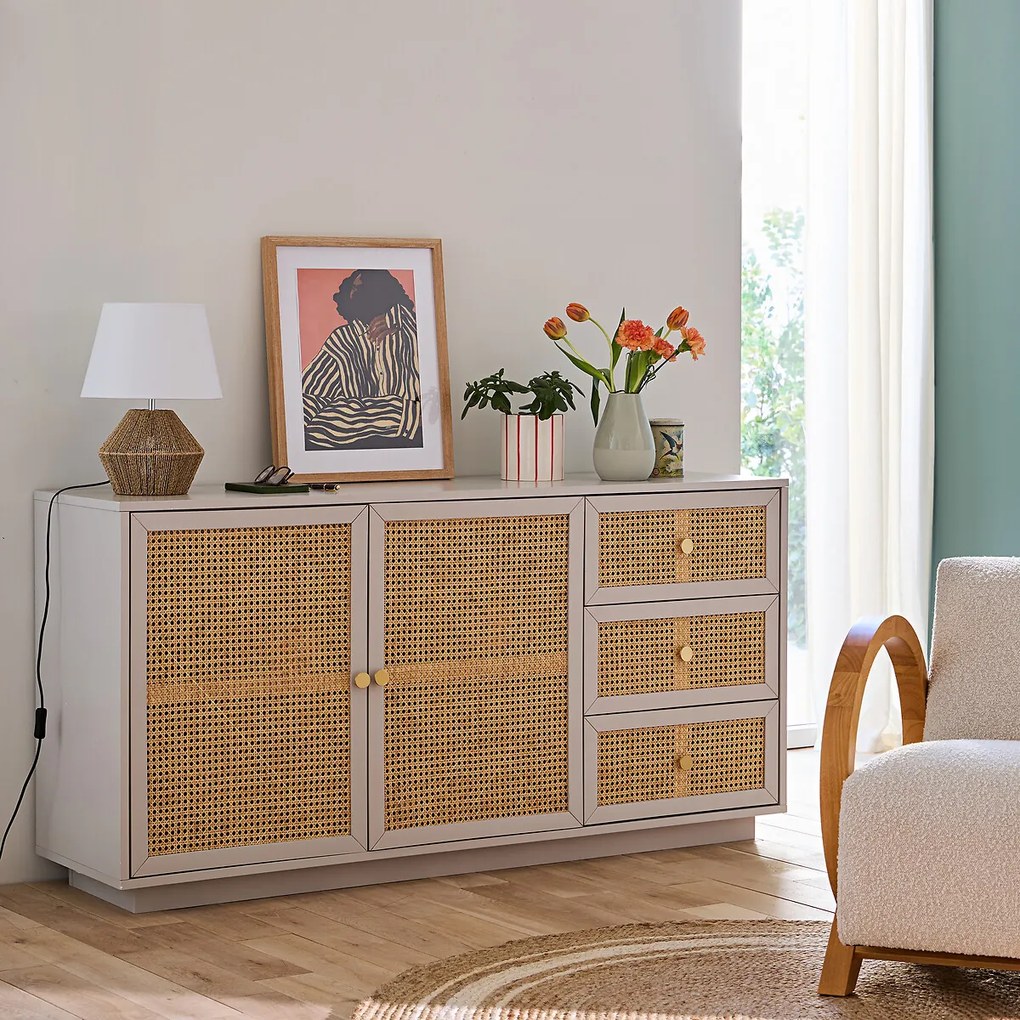 Tafellamp van hennep en linnen, Yaku