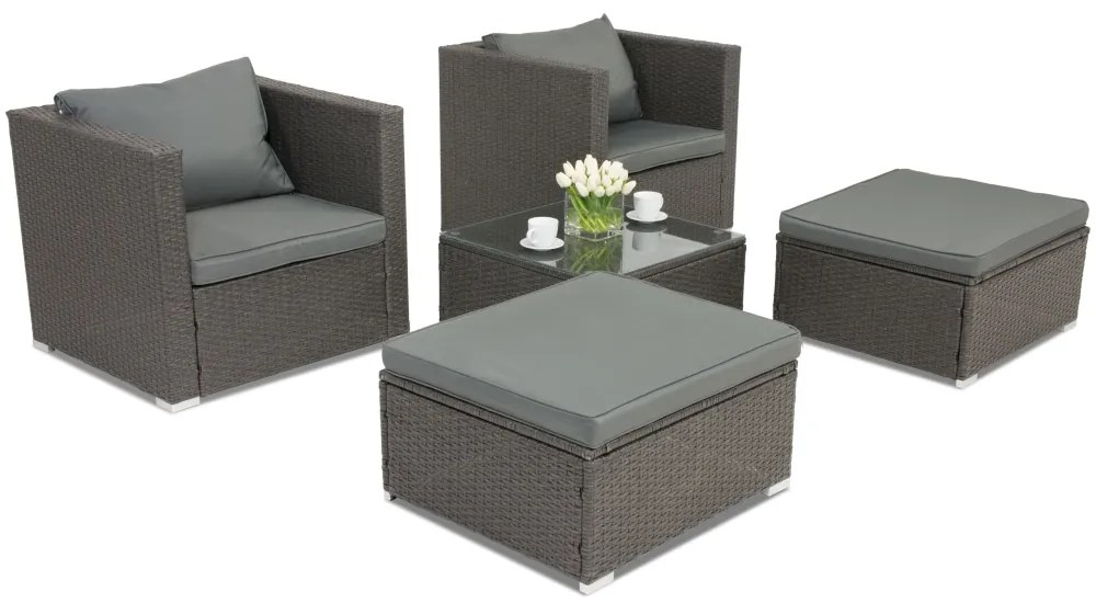 Roma Terrace technorattan tuinmeubelen + 2 Garden Point poefs antraciet