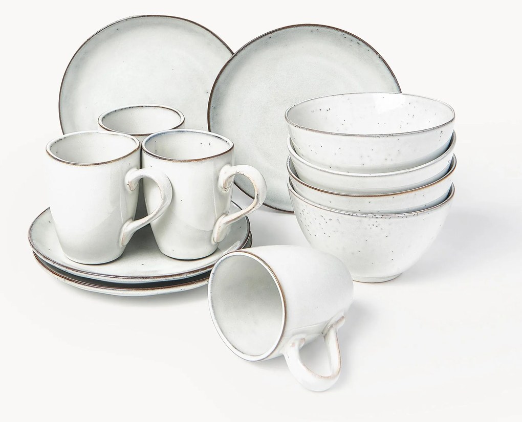 Handgemaakte ontbijtset Nordic Sand, 4 personen (12-delig)