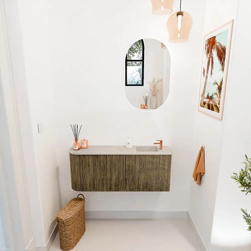 Mondiaz Joya DLux 100cm toiletmeubel ronding links dusk met wastafel faye rechts 1 kraangat opalo