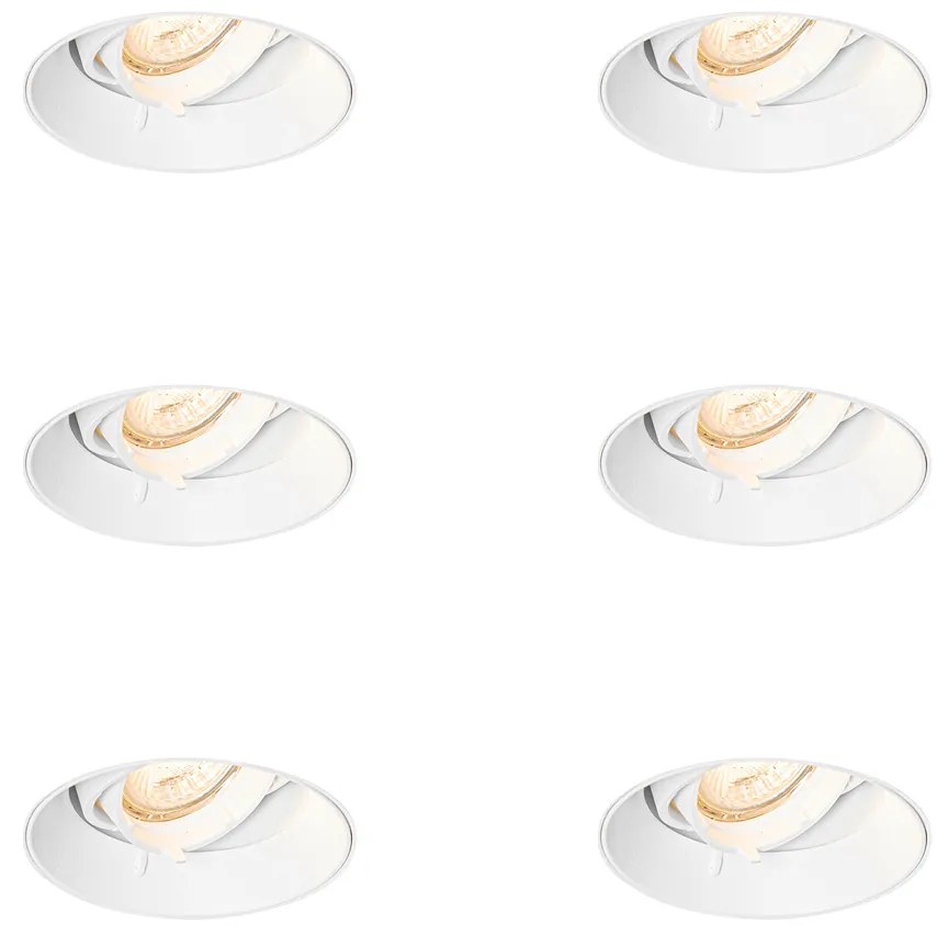 Set van 6 Moderne inbouwspot wit GU10 rond trimless - Oneon