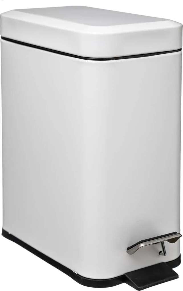 5Five Rechthoekige Pedaalemmer - Wit - 5 Liter - RVS Metaal
