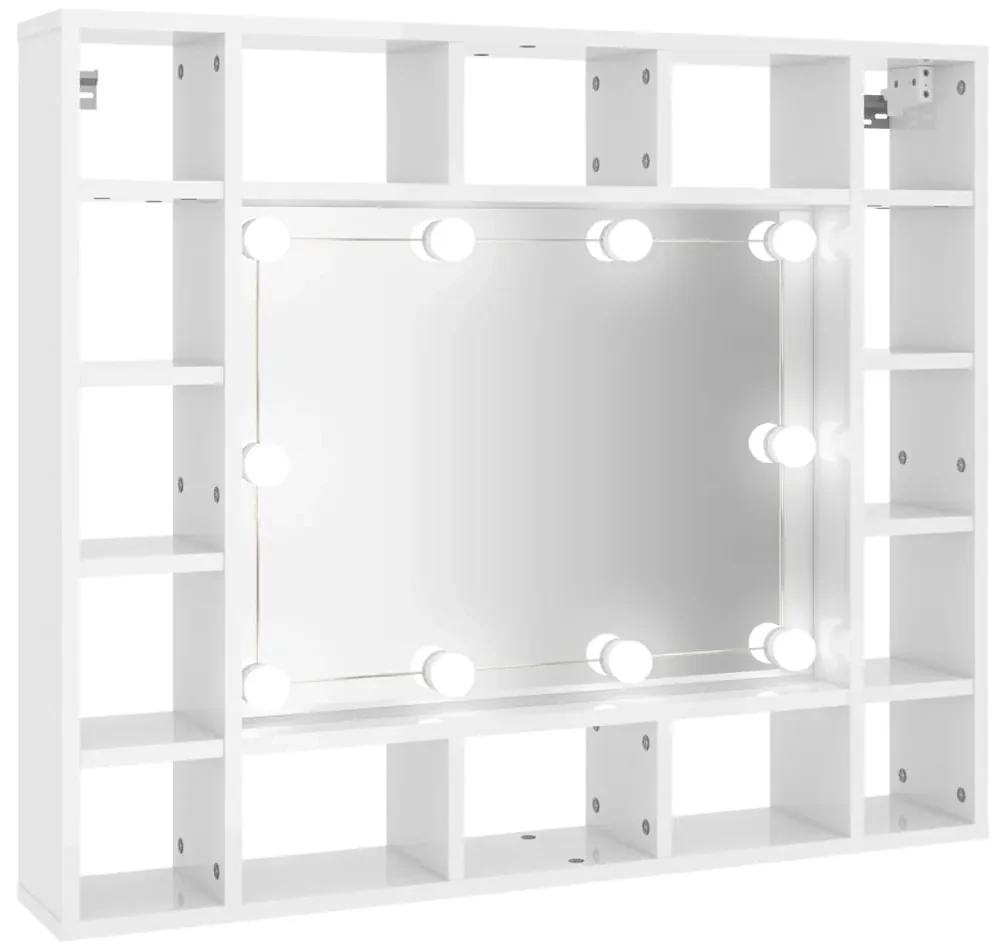 vidaXL Spiegelkast met LED-verlichting 91x15x76,5 cm hoogglans wit