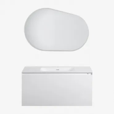 Macrae Houten Badkamermeubelset Met Geïntegreerde Wastafel Wit & Ovaal Led En Anticondens 100x80 Cm Meunier & Zonder Kraan & ↔︎ - Sklum