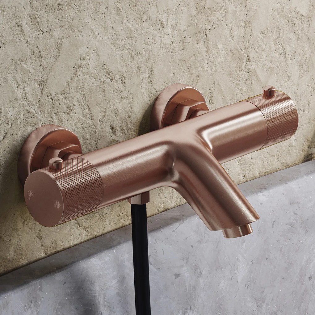 Saniclear Copper Curved Pro thermostatische opbouw badkraan met handdouche geborsteld koper
