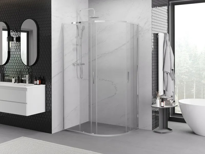 Mexen Exo-S Duo asymmetrische halfronde schuifdouchecabine 100 x 80 cm, transparant, chroom - 8132-100-080-01-00
